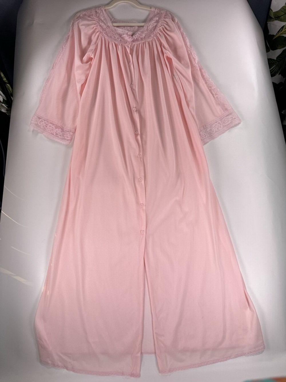 Diane Von Furstenberg Long Soft Pink Button-Front Nightgown with Lace - Picture 2 of 15